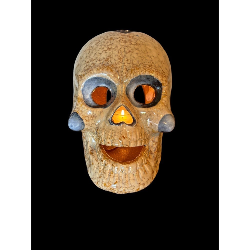 Day of Dead Glazed Ceramic Votive Candle Skull Goth Halloween Home Decor - Picture 3 of 15